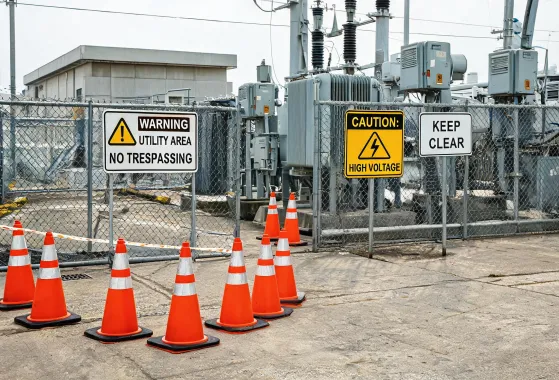 Traffic safety cone in utility yard