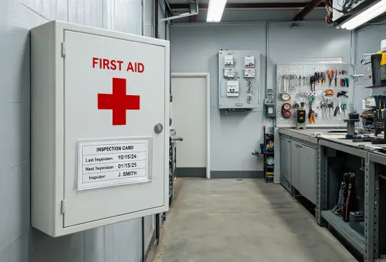 First aid cabinet near electrical shop