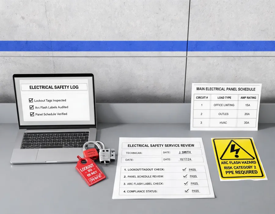 LOTO service review with electrical panels